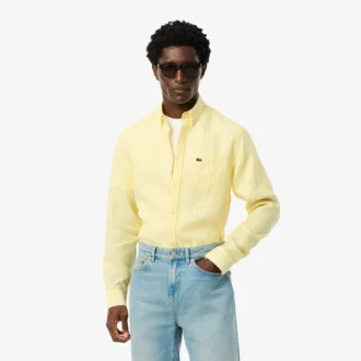 Camicia da uomo in lino a righe dal taglio regolare