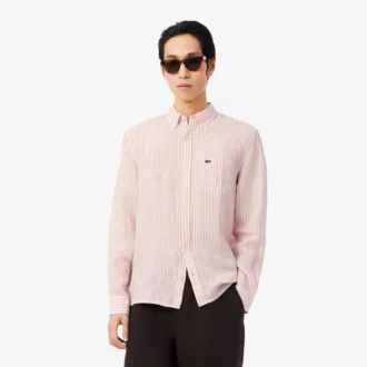 Camicia da uomo in lino a righe dal taglio regolare