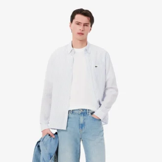 Camicia da uomo in lino a righe dal taglio regolare