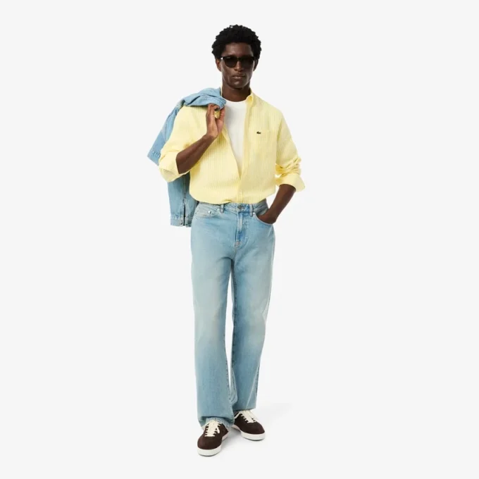 Camicia da uomo in lino a righe dal taglio regolare Camicia da uomo in lino a righe dal taglio regolare
