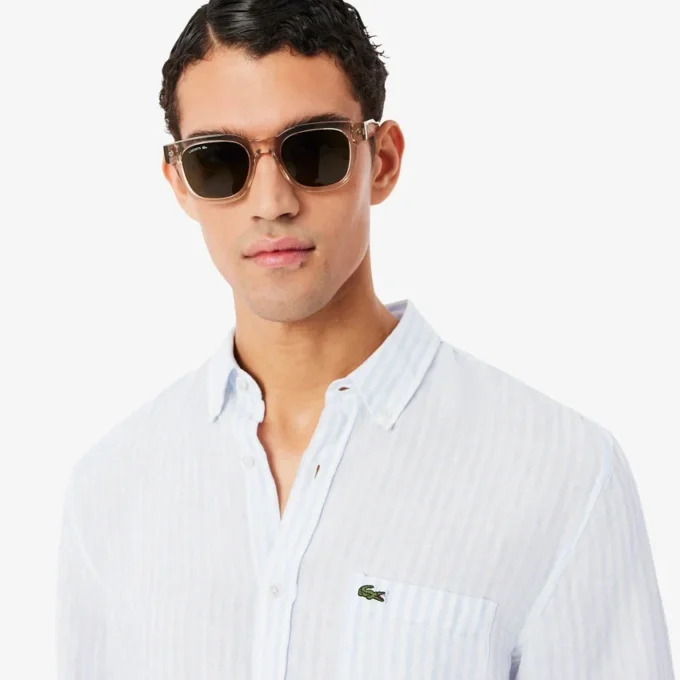 Camicia da uomo in lino a righe dal taglio regolare Camicia da uomo in lino a righe dal taglio regolare