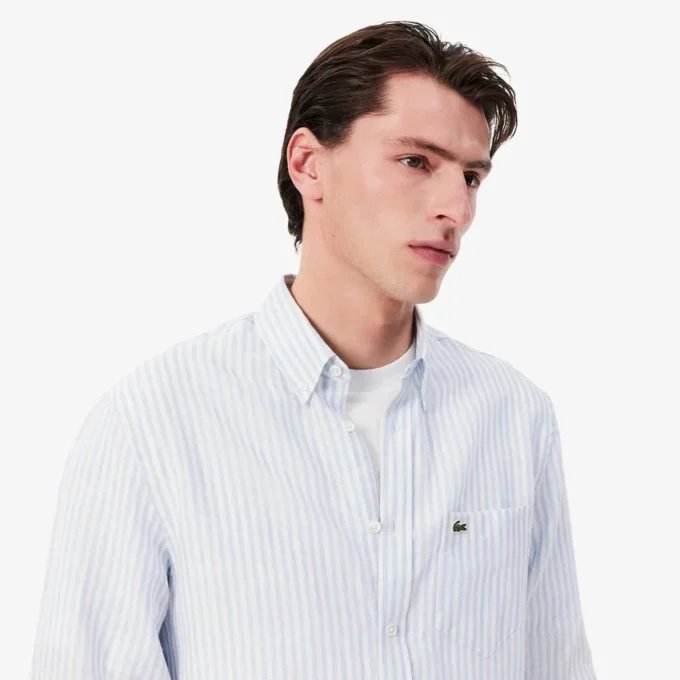 Camicia da uomo in lino a righe dal taglio regolare Camicia da uomo in lino a righe dal taglio regolare
