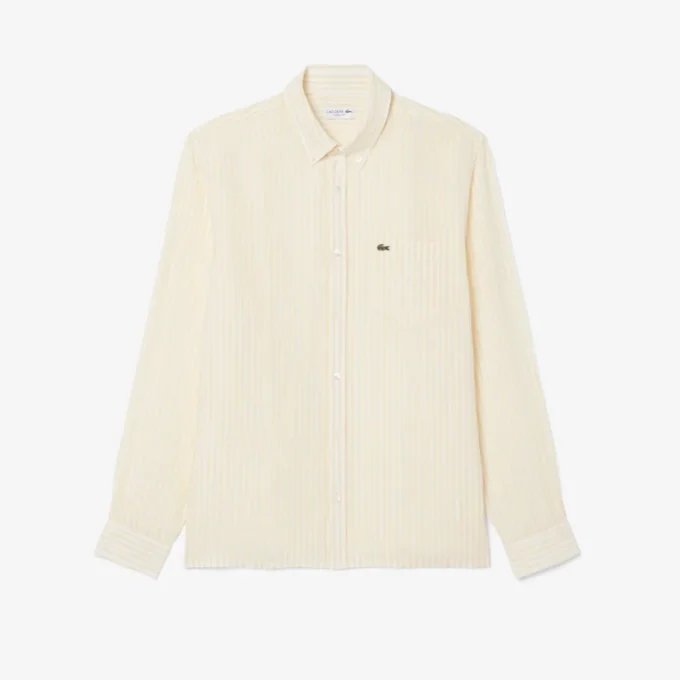 Camicia da uomo in lino a righe dal taglio regolare Camicia da uomo in lino a righe dal taglio regolare