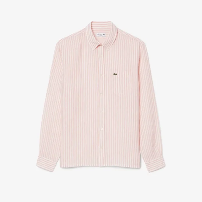 Camicia da uomo in lino a righe dal taglio regolare Camicia da uomo in lino a righe dal taglio regolare