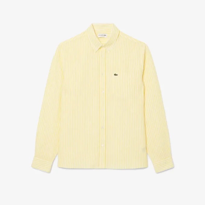 Camicia da uomo in lino a righe dal taglio regolare Camicia da uomo in lino a righe dal taglio regolare
