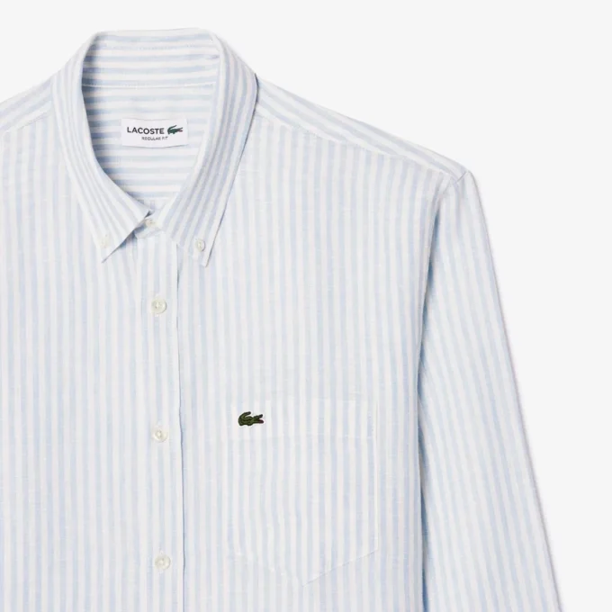 Camicia da uomo in lino a righe dal taglio regolare Camicia da uomo in lino a righe dal taglio regolare