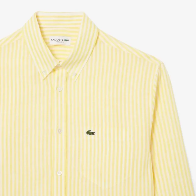 Camicia da uomo in lino a righe dal taglio regolare Camicia da uomo in lino a righe dal taglio regolare