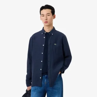 Camicia da uomo in lino dalla vestibilità regolare Camicia da uomo in lino dalla vestibilità regolare