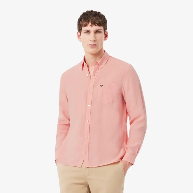Camicia da uomo in lino dalla vestibilità regolare Camicia da uomo in lino dalla vestibilità regolare