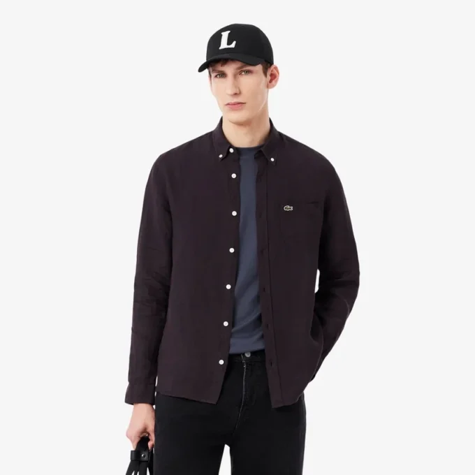 Camicia da uomo in lino dalla vestibilità regolare Camicia da uomo in lino dalla vestibilità regolare