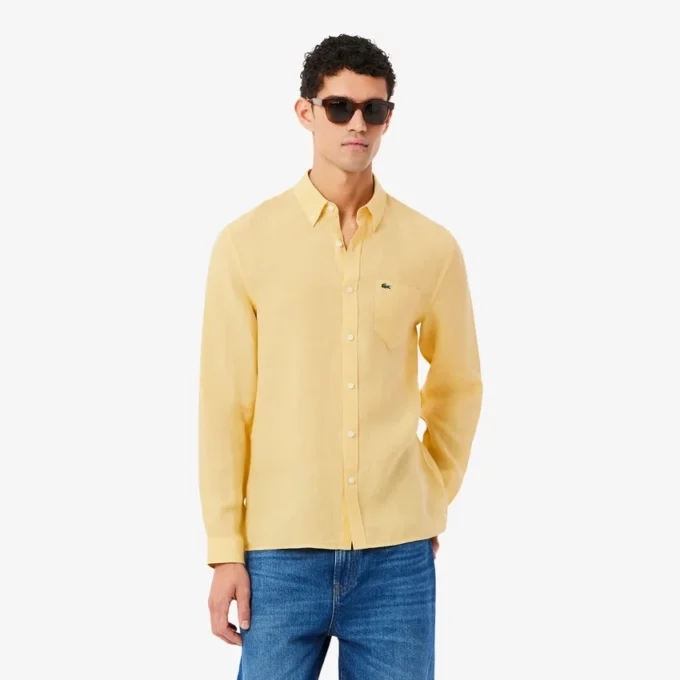 Camicia da uomo in lino dalla vestibilità regolare Camicia da uomo in lino dalla vestibilità regolare