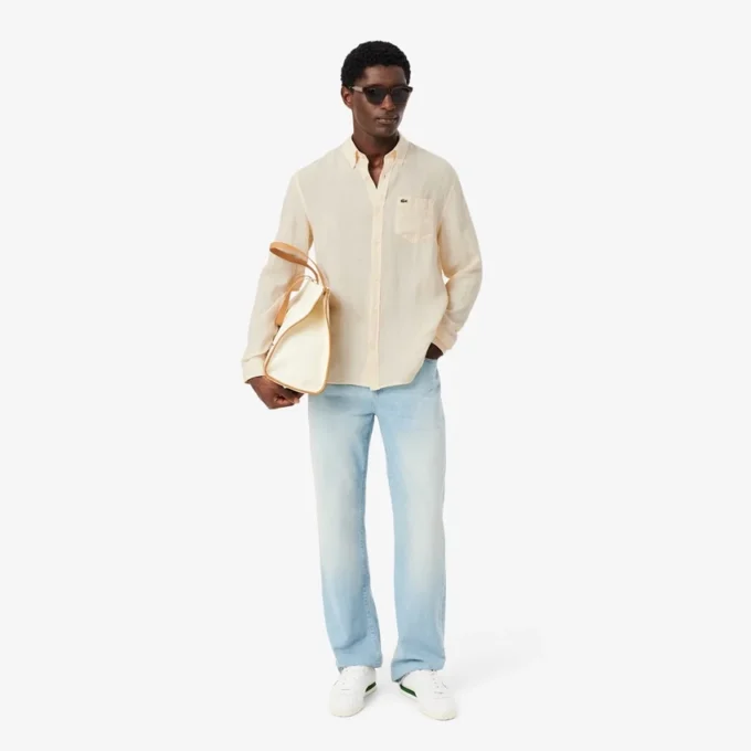 Camicia da uomo in lino dalla vestibilità regolare Camicia da uomo in lino dalla vestibilità regolare
