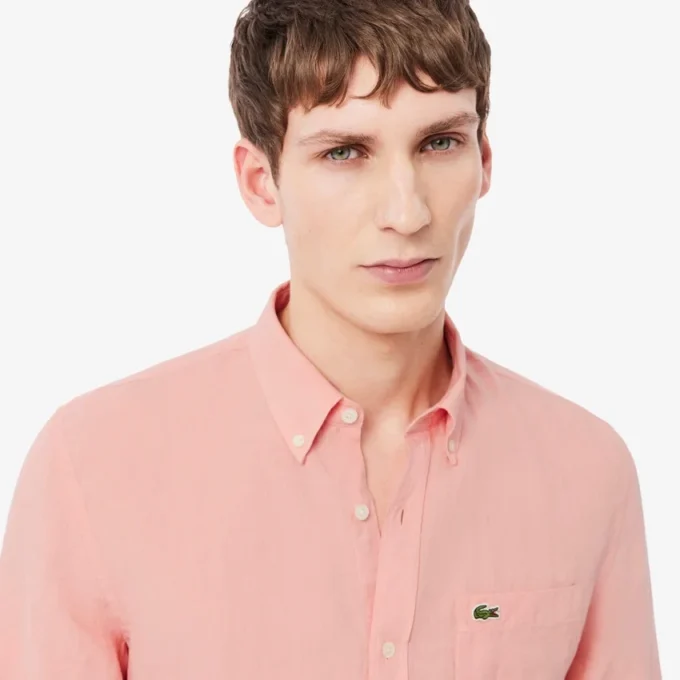 Camicia da uomo in lino dalla vestibilità regolare Camicia da uomo in lino dalla vestibilità regolare