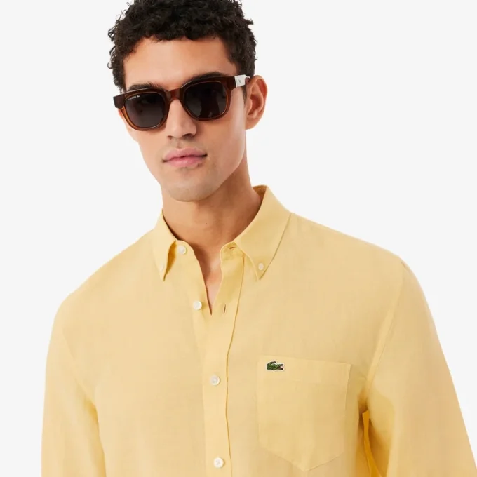 Camicia da uomo in lino dalla vestibilità regolare Camicia da uomo in lino dalla vestibilità regolare