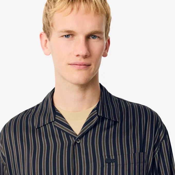 Camicia da uomo in lyocell a righe con vestibilità comoda Camicia da uomo in lyocell a righe con vestibilità comoda