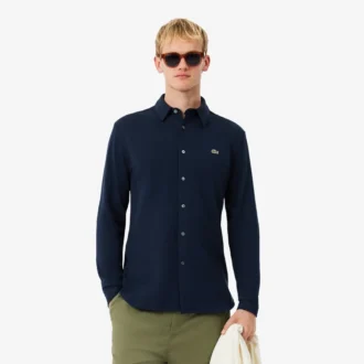 Camicia da uomo in piqué di cotone dalla vestibilità slim