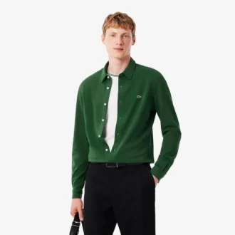 Camicia da uomo in piqué di cotone dalla vestibilità slim