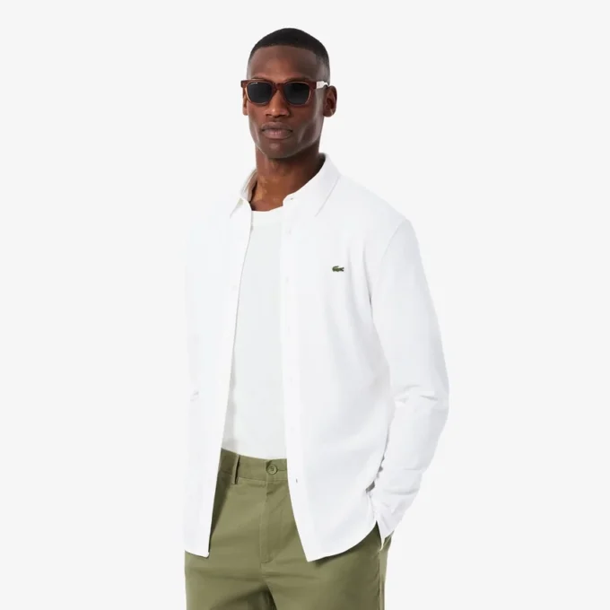 Camicia da uomo in piqué di cotone dalla vestibilità slim Camicia da uomo in piqué di cotone dalla vestibilità slim