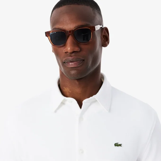 Camicia da uomo in piqué di cotone dalla vestibilità slim Camicia da uomo in piqué di cotone dalla vestibilità slim