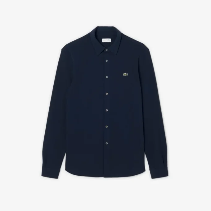 Camicia da uomo in piqué di cotone dalla vestibilità slim Camicia da uomo in piqué di cotone dalla vestibilità slim