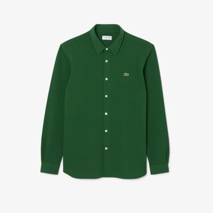 Camicia da uomo in piqué di cotone dalla vestibilità slim Camicia da uomo in piqué di cotone dalla vestibilità slim
