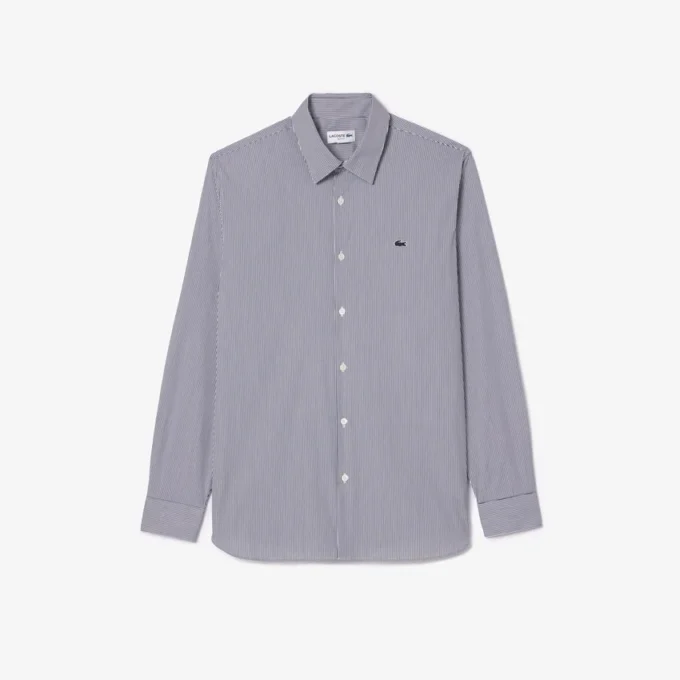 Camicia da uomo slim fit a righe in cotone elasticizzato con bottoni Camicia da uomo slim fit a righe in cotone elasticizzato con bottoni