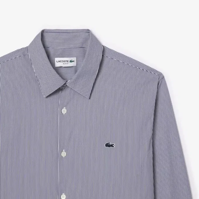 Camicia da uomo slim fit a righe in cotone elasticizzato con bottoni Camicia da uomo slim fit a righe in cotone elasticizzato con bottoni