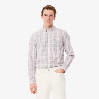 Camicia da uomo slim fit in tessuto elasticizzato a quadri