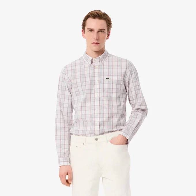 Camicia da uomo slim fit in tessuto elasticizzato a quadri Camicia da uomo slim fit in tessuto elasticizzato a quadri