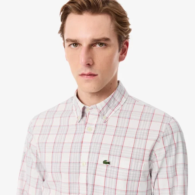 Camicia da uomo slim fit in tessuto elasticizzato a quadri Camicia da uomo slim fit in tessuto elasticizzato a quadri