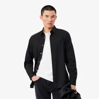 Camicia da uomo slim fit in tessuto elasticizzato con bottoni