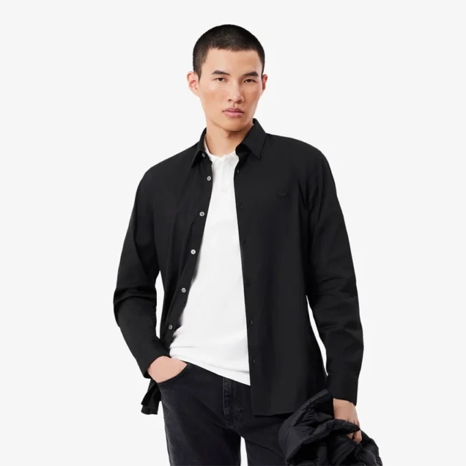 Camicia da uomo slim fit in tessuto elasticizzato con bottoni Camicia da uomo slim fit in tessuto elasticizzato con bottoni