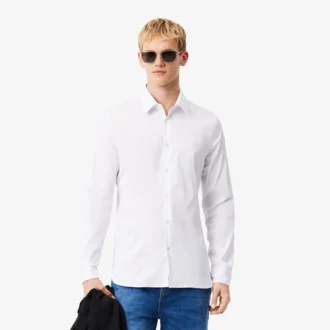 Camicia da uomo slim fit in tessuto elasticizzato con bottoni