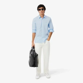 Camicia da uomo slim fit in tessuto elasticizzato con bottoni