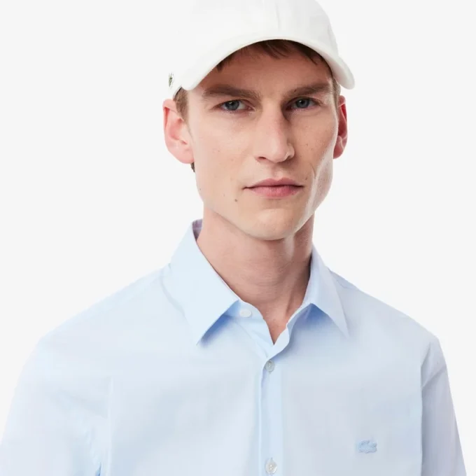 Camicia da uomo slim fit in tessuto elasticizzato con bottoni Camicia da uomo slim fit in tessuto elasticizzato con bottoni
