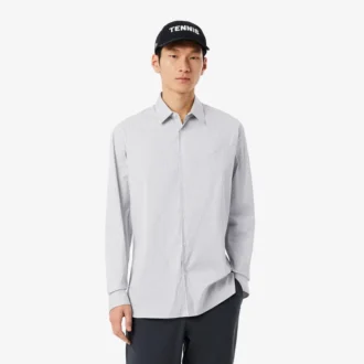 Camicia in popeline elasticizzato a righe, vestibilità slim