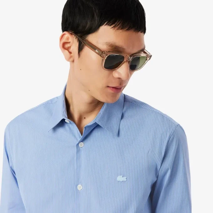 Camicia in popeline elasticizzato a righe, vestibilità slim