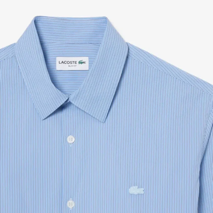 Camicia in popeline elasticizzato a righe, vestibilità slim