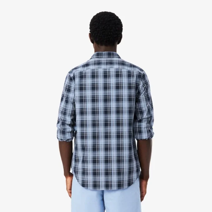 Camicia in popeline elasticizzato con stampa a quadretti, vestibilità slim Camicia in popeline elasticizzato con stampa a quadretti, vestibilità slim