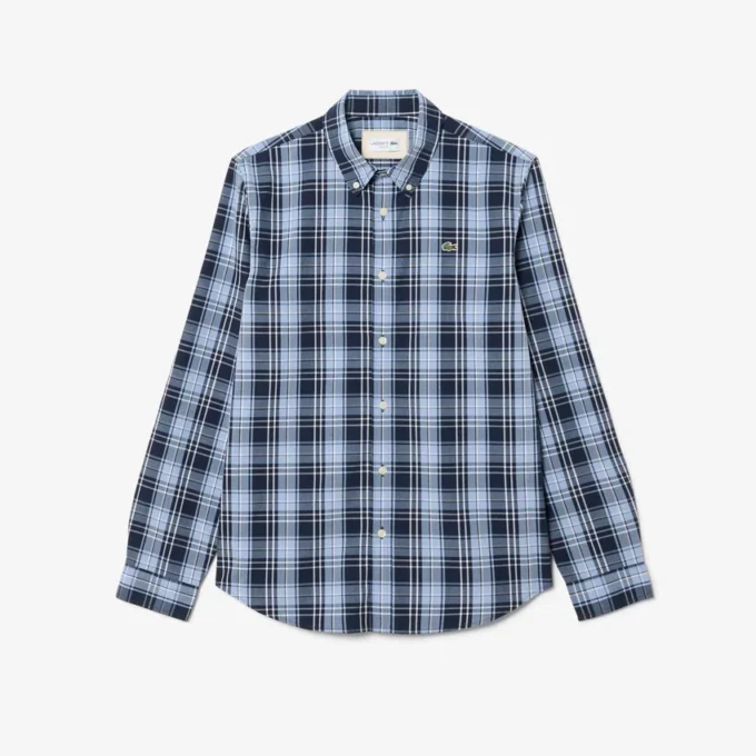 Camicia in popeline elasticizzato con stampa a quadretti, vestibilità slim Camicia in popeline elasticizzato con stampa a quadretti, vestibilità slim