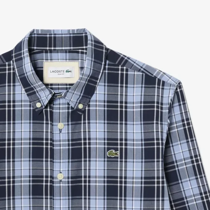 Camicia in popeline elasticizzato con stampa a quadretti, vestibilità slim Camicia in popeline elasticizzato con stampa a quadretti, vestibilità slim