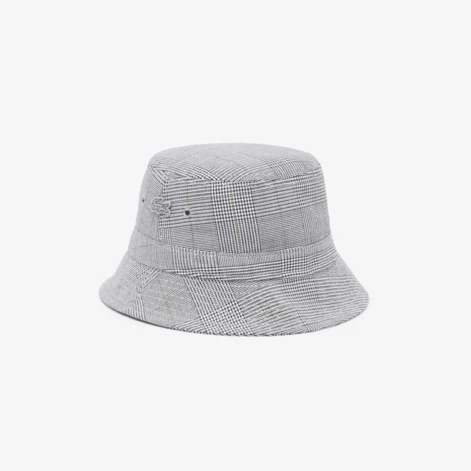 Cappello a secchiello unisex in cotone a quadri double face