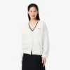 Cardigan da donna in cotone con punto muschio e scollo a V Cardigan da donna in cotone con punto muschio e scollo a V