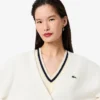 Cardigan da donna in cotone con punto muschio e scollo a V Cardigan da donna in cotone con punto muschio e scollo a V