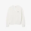 Cardigan da donna in cotone con punto muschio e scollo a V Cardigan da donna in cotone con punto muschio e scollo a V