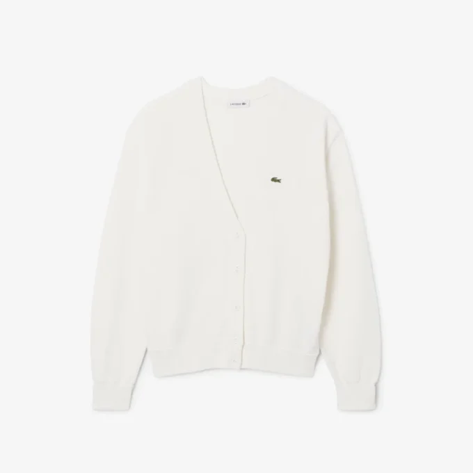 Cardigan da donna in cotone con punto muschio e scollo a V Cardigan da donna in cotone con punto muschio e scollo a V