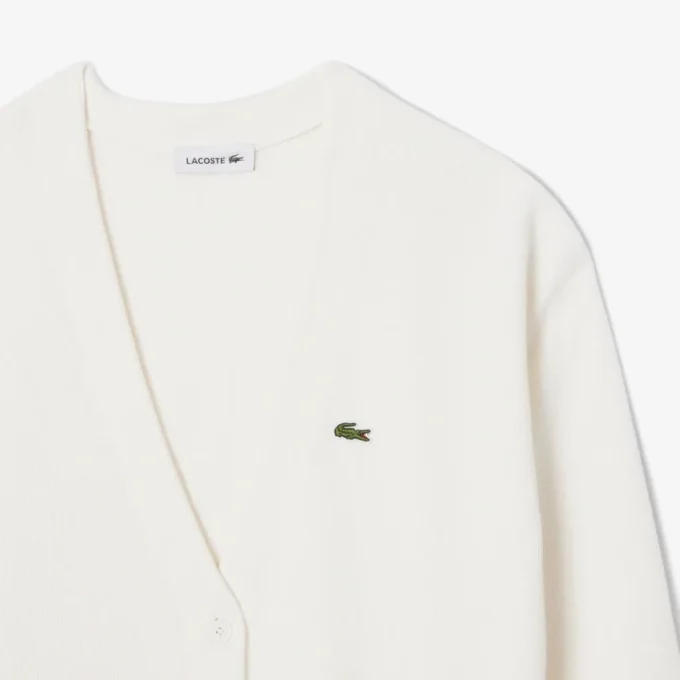 Cardigan da donna in cotone con punto muschio e scollo a V Cardigan da donna in cotone con punto muschio e scollo a V