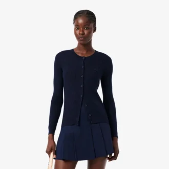 Cardigan da donna in maglia a coste di lana merino