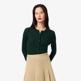 Cardigan da donna in maglia a coste di lana merino