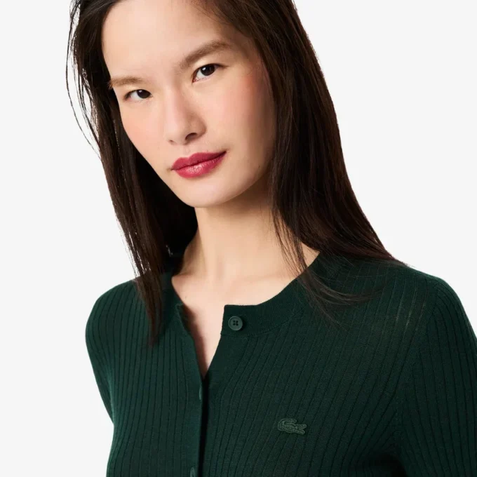 Cardigan da donna in maglia a coste di lana merino Cardigan da donna in maglia a coste di lana merino